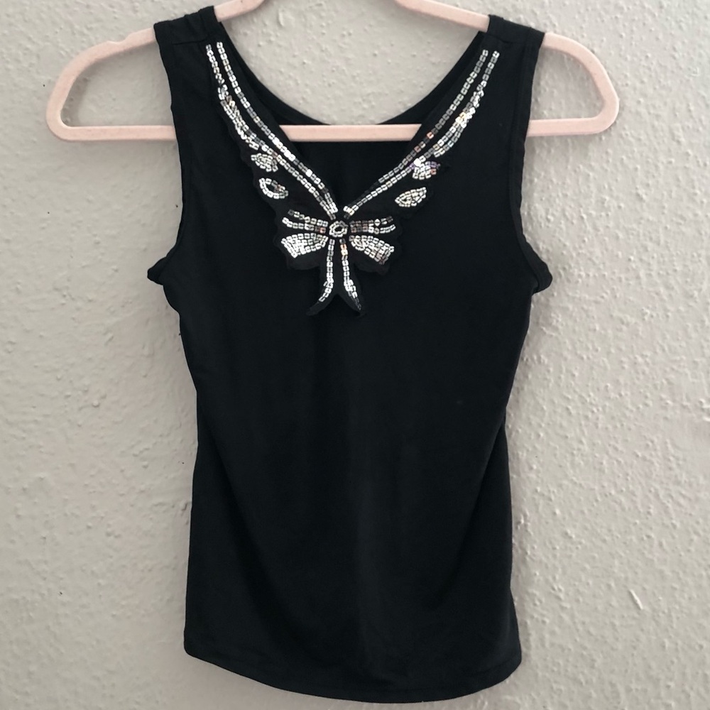 Black Sequin Bow Tank Top